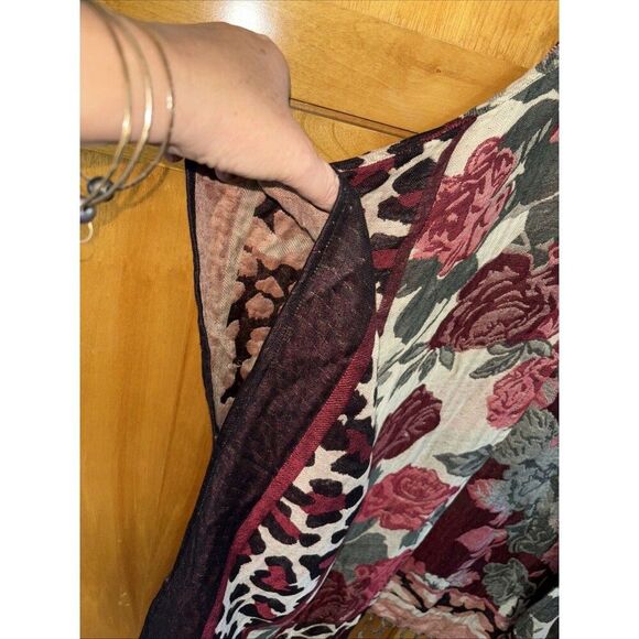 Colleen Lopez Floral Fringe Animal Print Shawl Wrap Scarf Boho Chic Hippy M L - Picture 5 of 11
